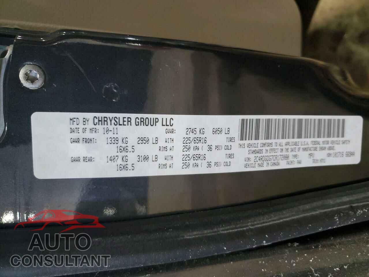 DODGE CARAVAN 2012 - 2C4RDGDG7CR172080