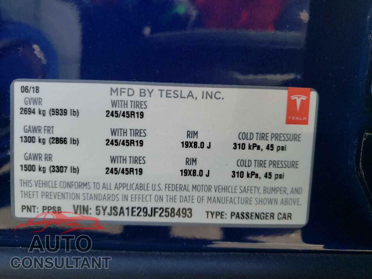 TESLA MODEL S 2018 - 5YJSA1E29JF258493