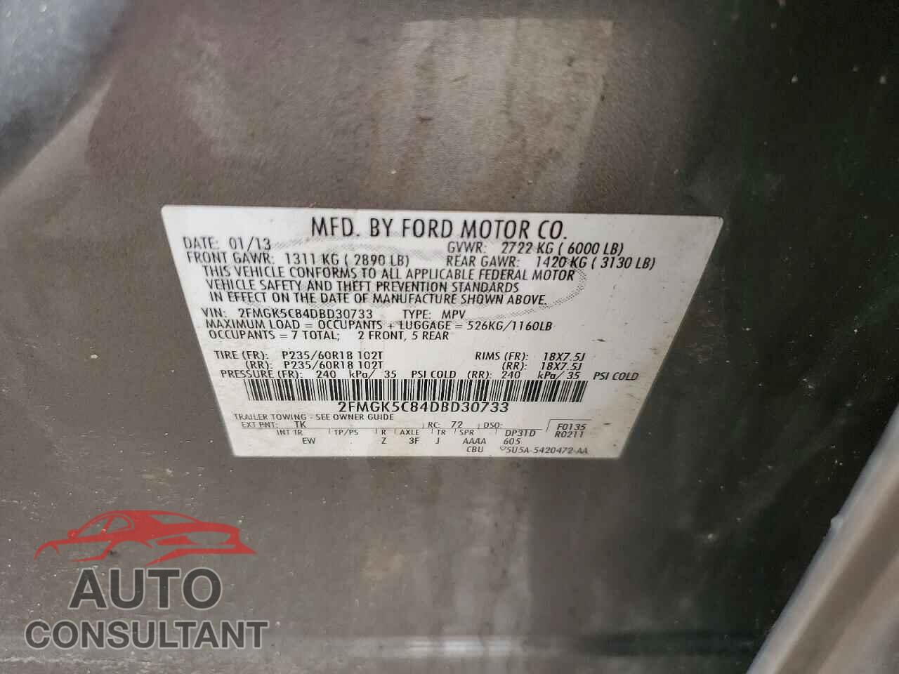 FORD FLEX 2013 - 2FMGK5C84DBD30733
