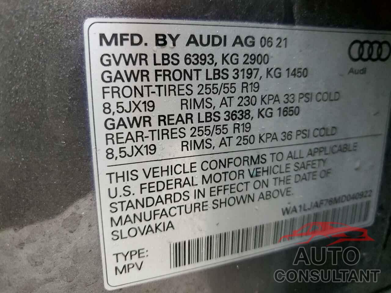 AUDI Q7 2021 - WA1LJAF76MD040922