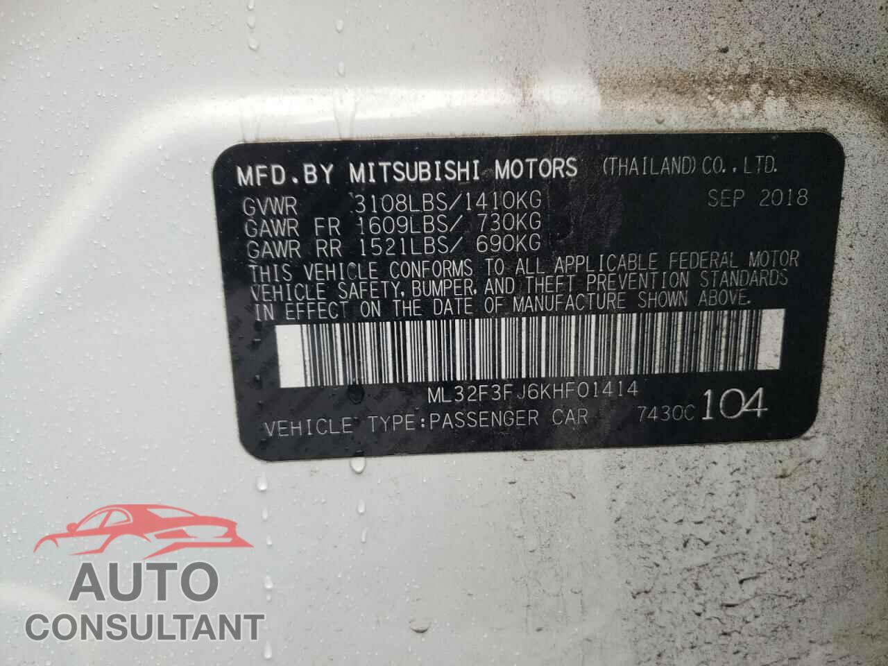 MITSUBISHI MIRAGE 2019 - ML32F3FJ6KHF01414