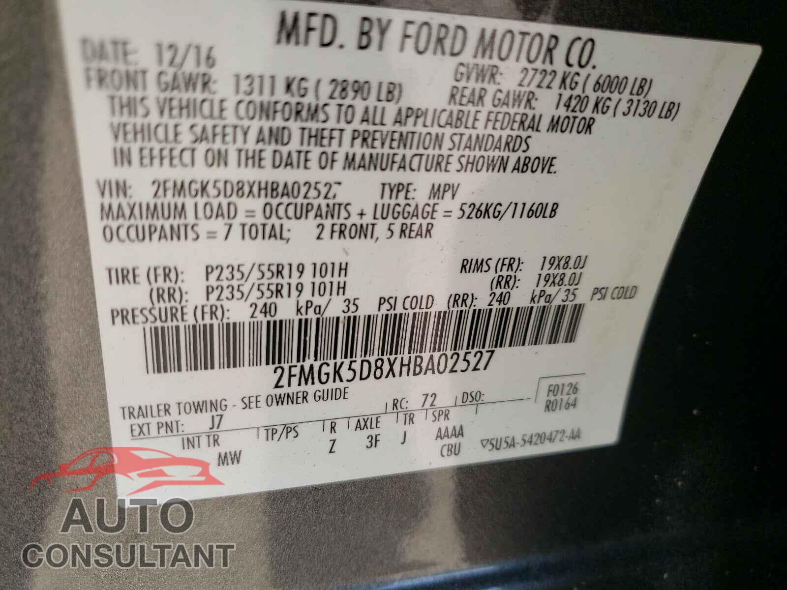FORD FLEX 2017 - 2FMGK5D8XHBA02527