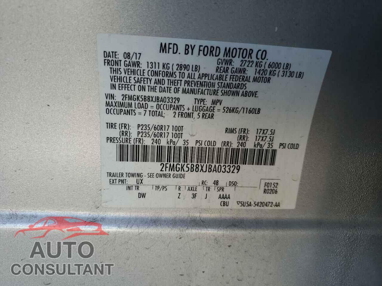 FORD FLEX 2018 - 2FMGK5B8XJBA03329
