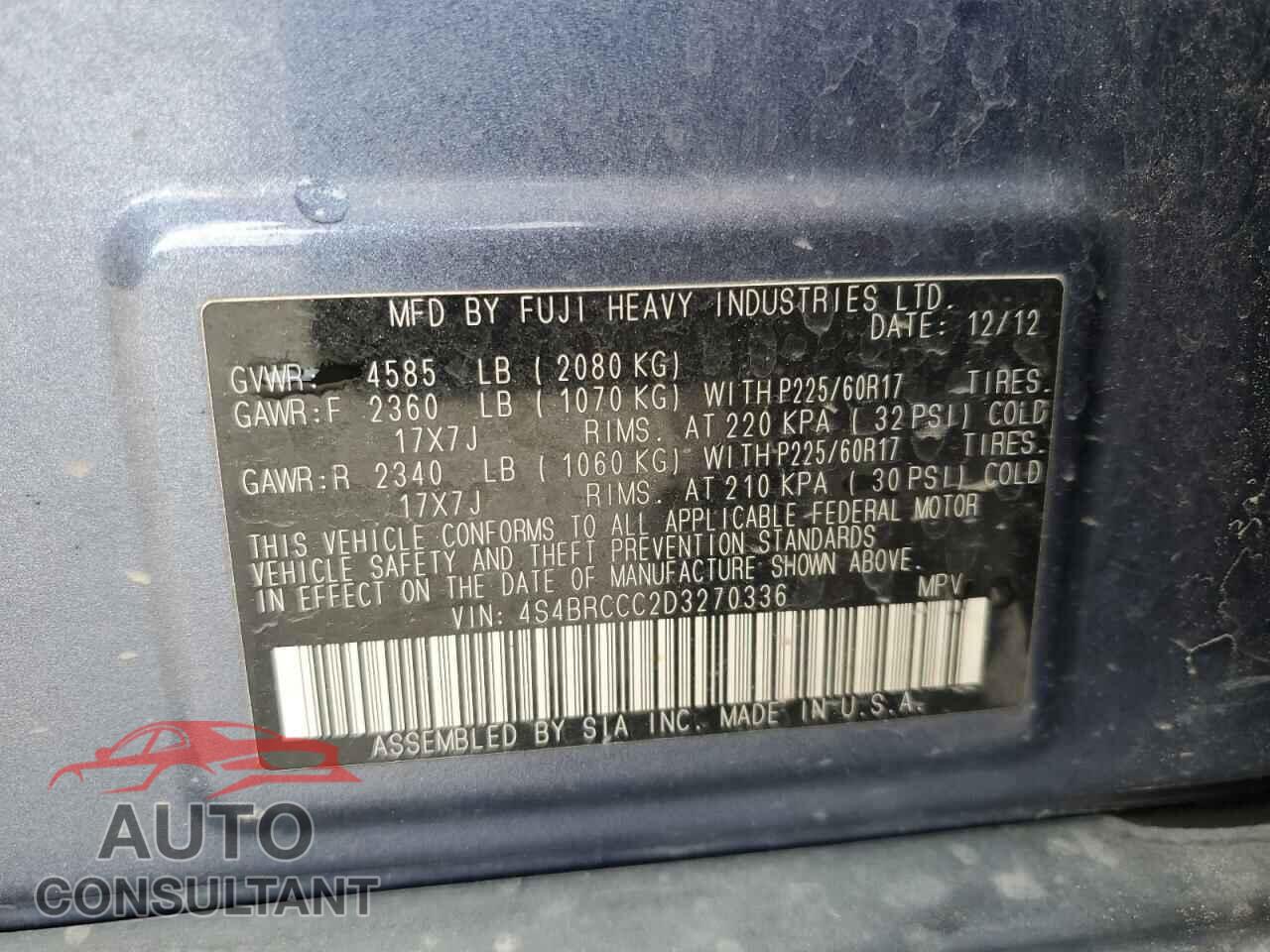 SUBARU OUTBACK 2013 - 4S4BRCCC2D3270336