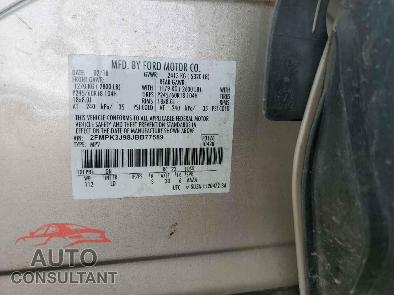 FORD EDGE 2018 - 2FMPK3J98JBB77589