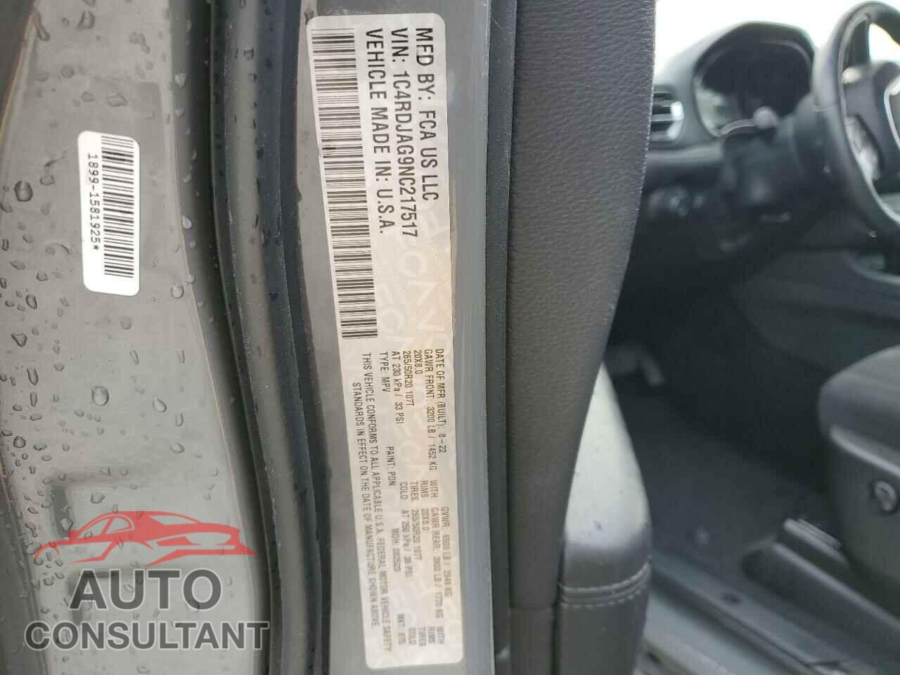 DODGE DURANGO 2022 - 1C4RDJAG9NC217517