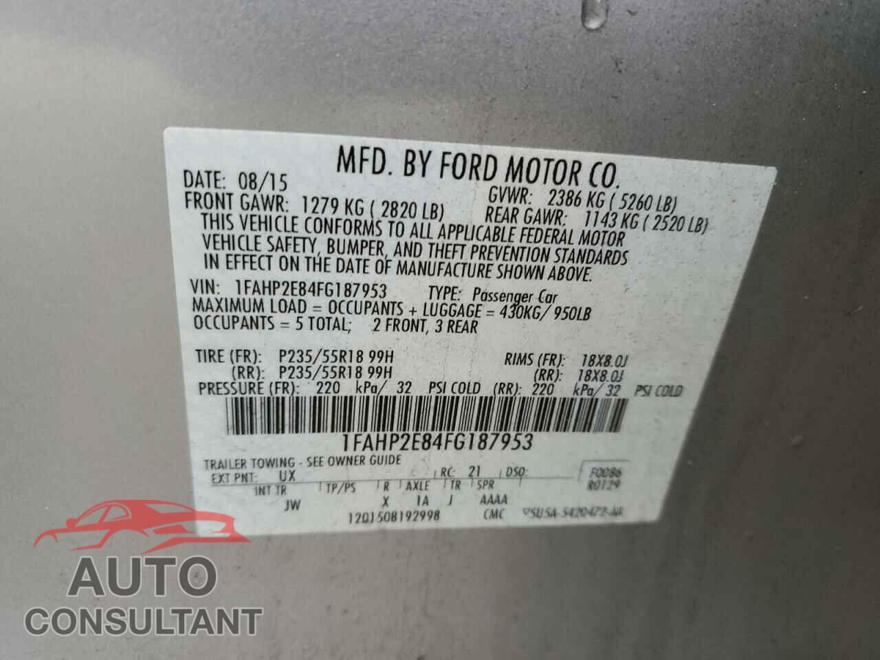 FORD TAURUS 2015 - 1FAHP2E84FG187953