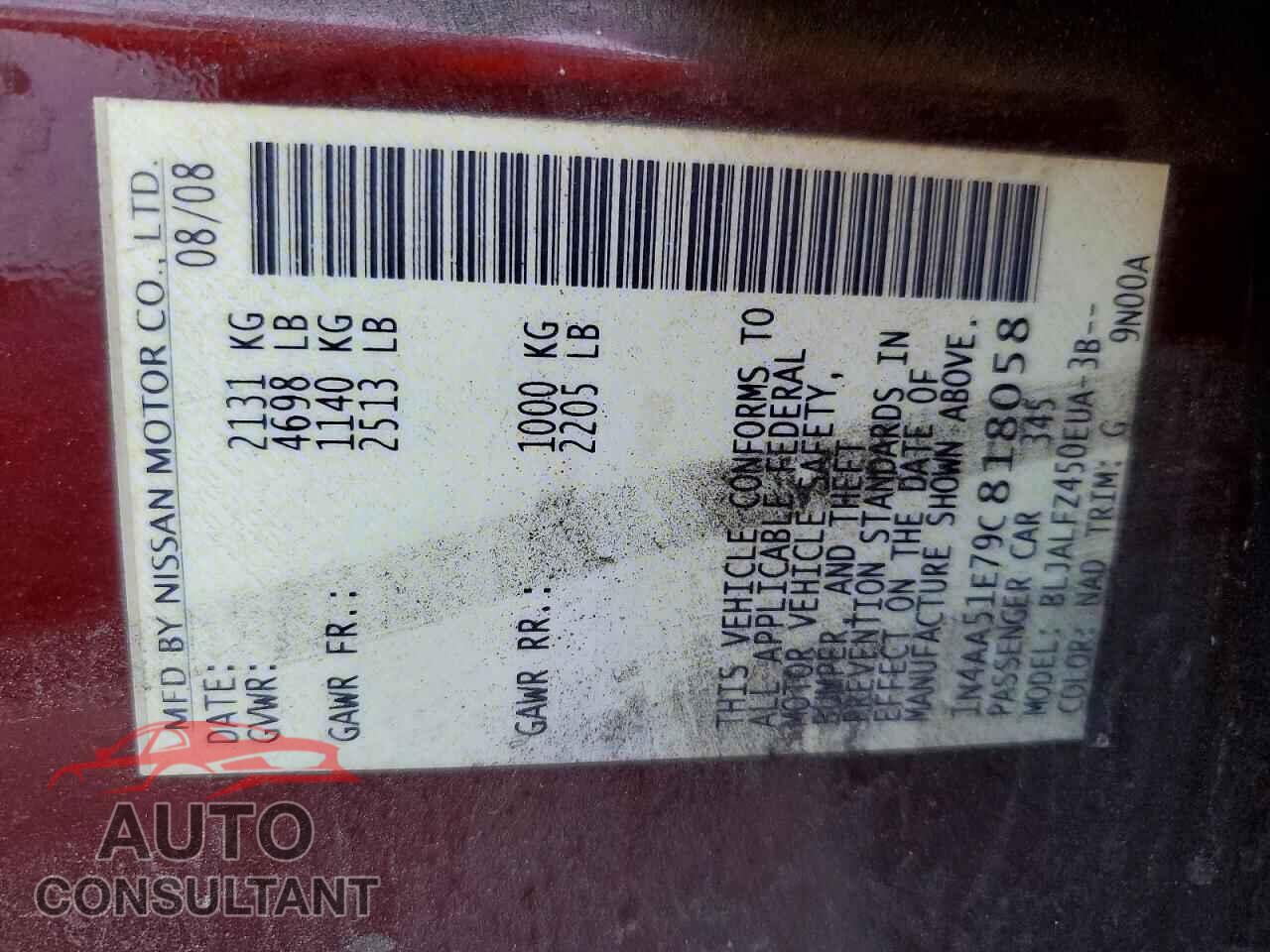 NISSAN MAXIMA 2009 - 1N4AA51E79C818058