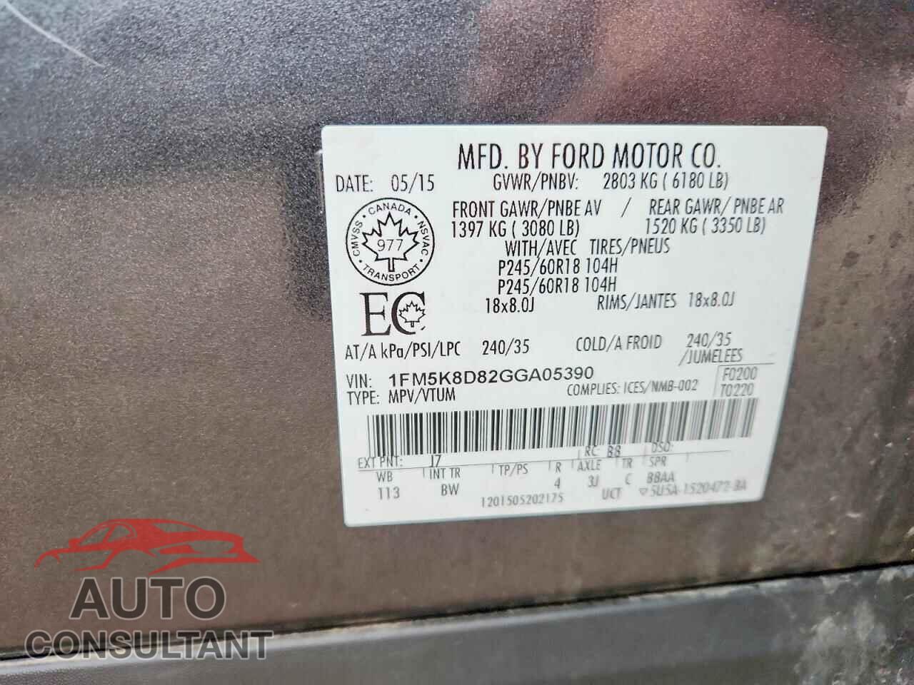 FORD EXPLORER 2016 - 1FM5K8D82GGA05390