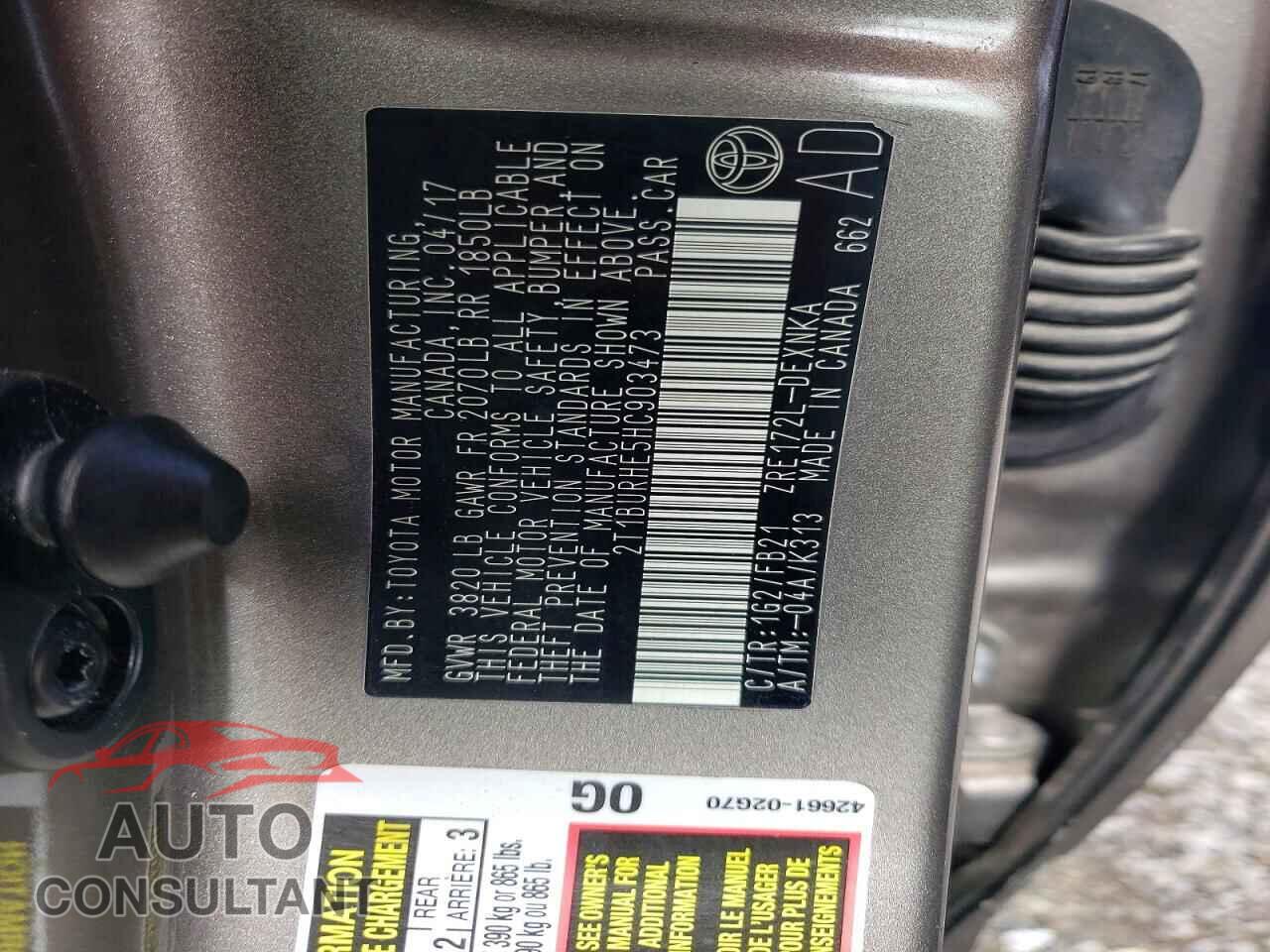 TOYOTA COROLLA 2017 - 2T1BURHE5HC903473