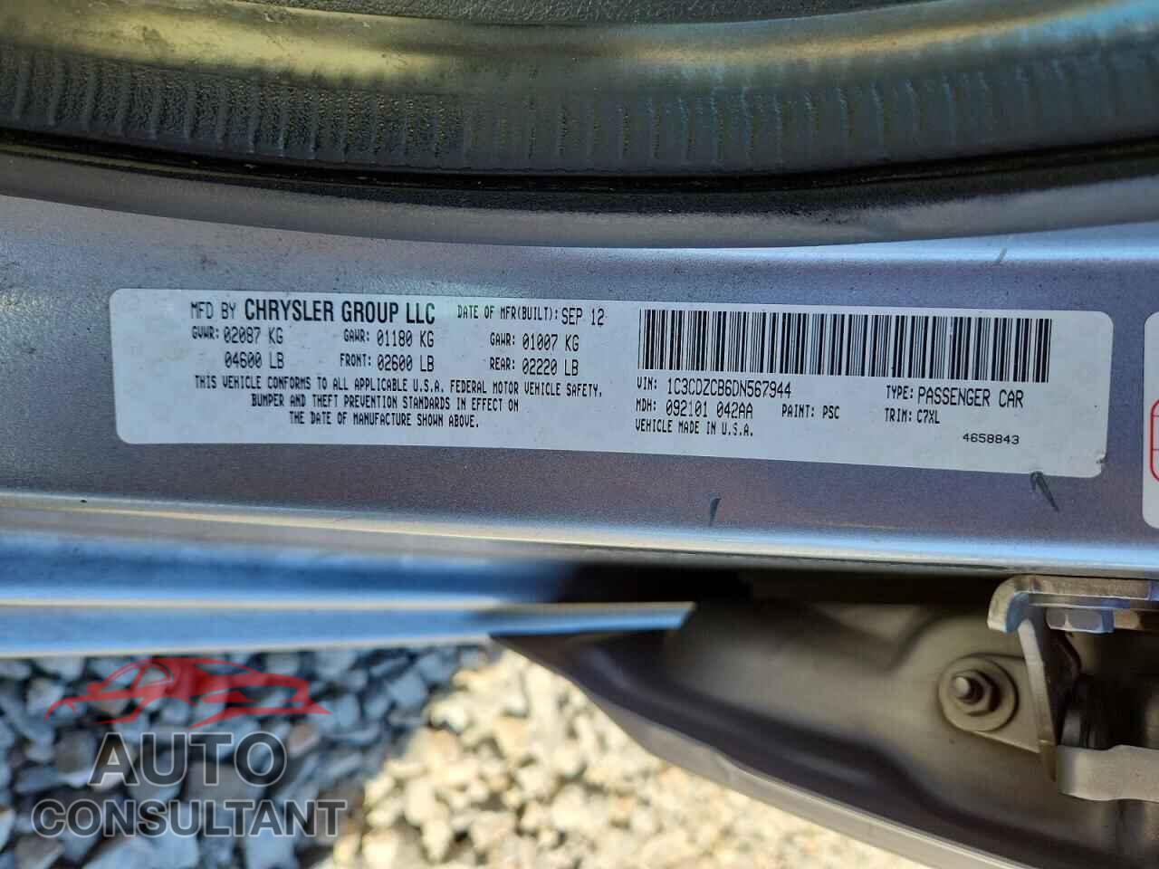 DODGE AVENGER 2013 - 1C3CDZCB6DN567944