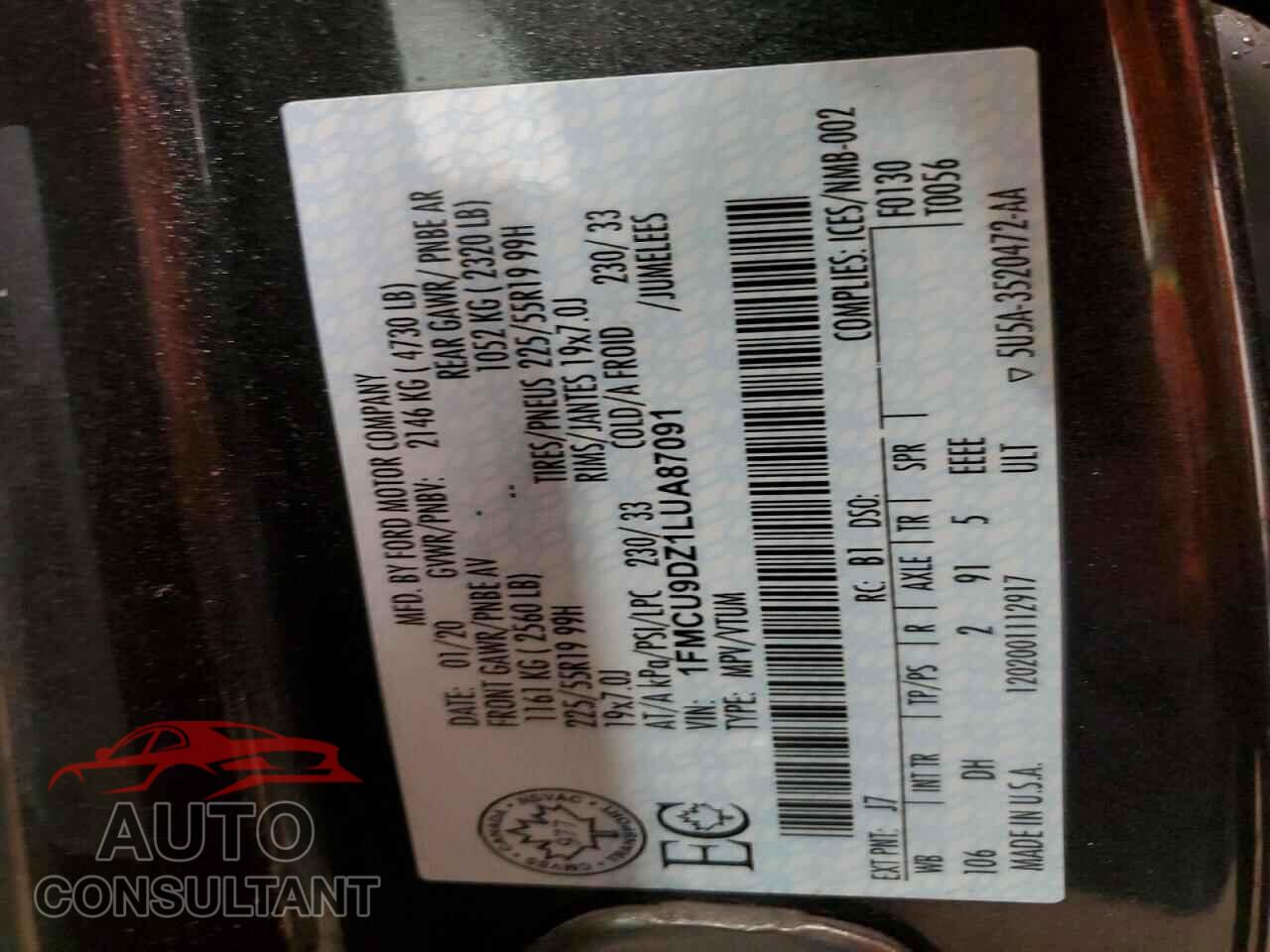 FORD ESCAPE 2020 - 1FMCU9DZ1LUA87091