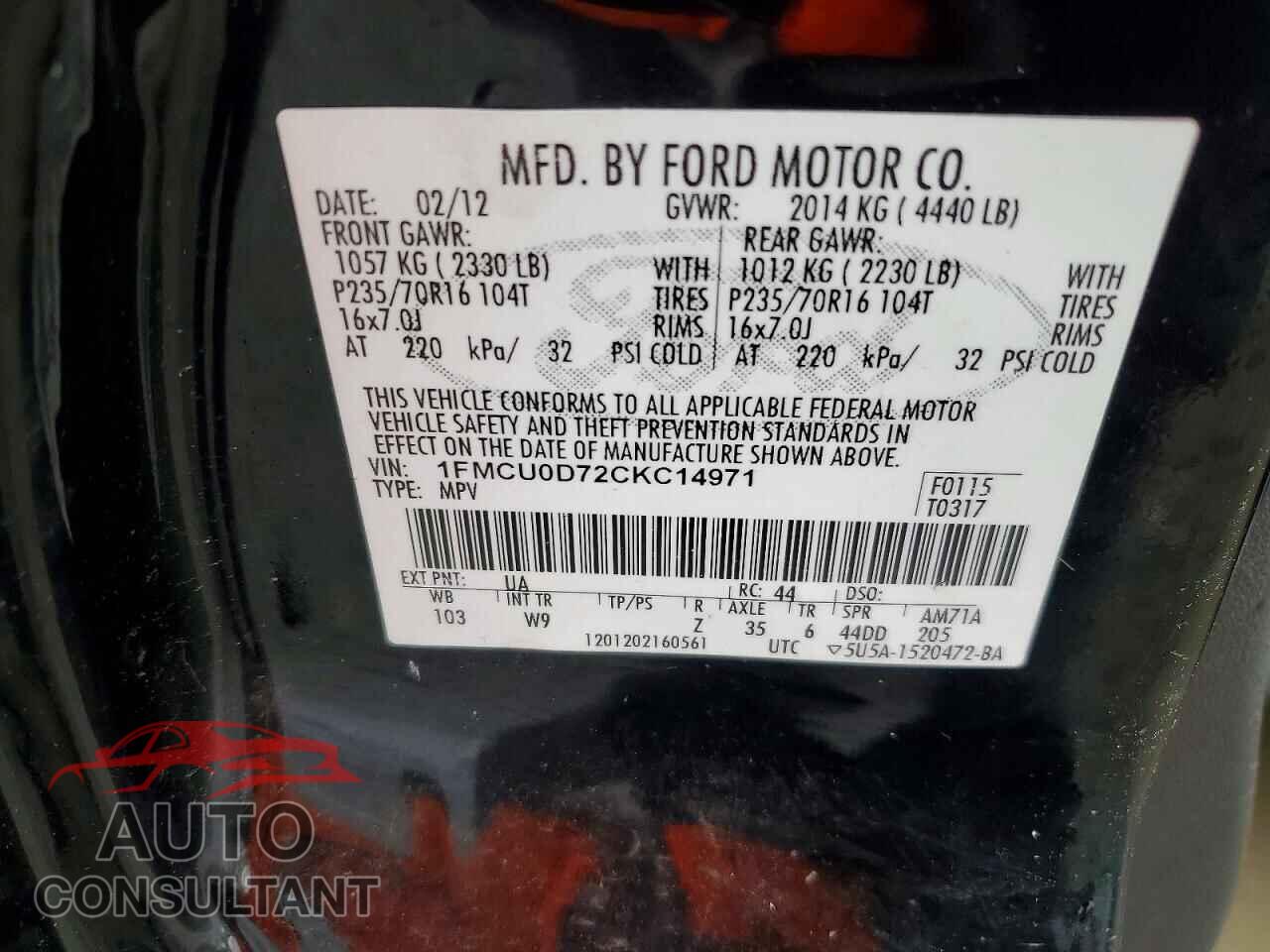 FORD ESCAPE 2012 - 1FMCU0D72CKC14971