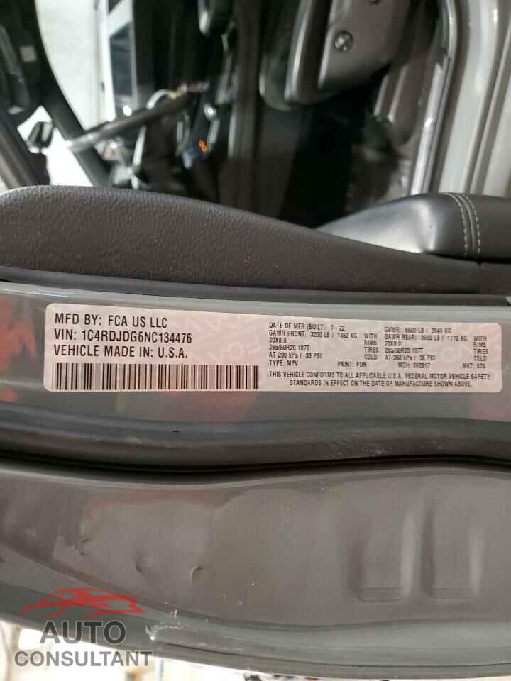 DODGE DURANGO 2022 - 1C4RDJDG6NC134476