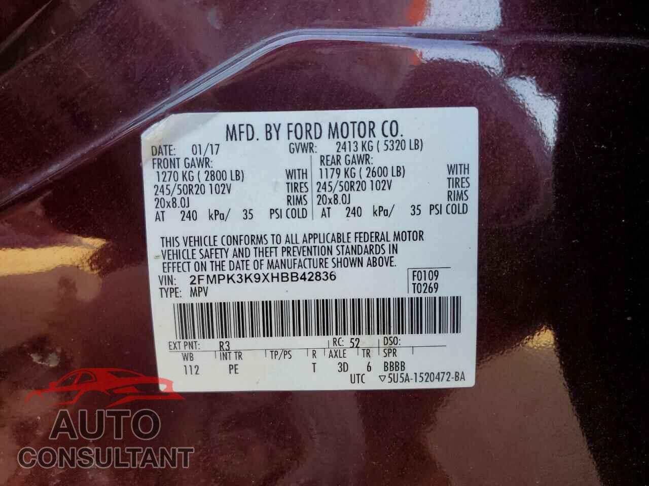 FORD EDGE 2017 - 2FMPK3K9XHBB42836
