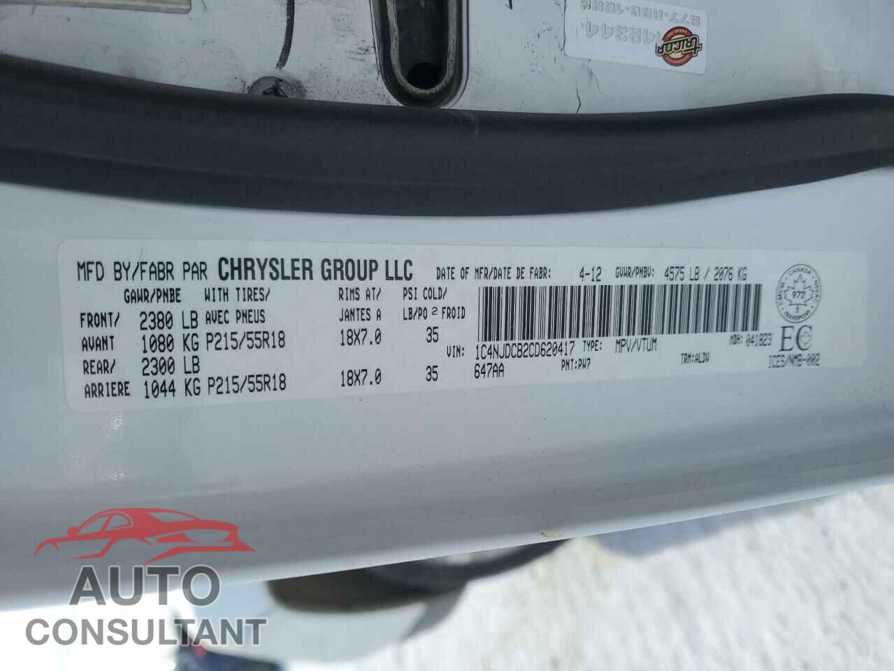 JEEP COMPASS 2012 - 1C4NJDCB2CD620417