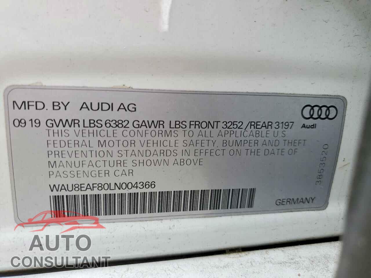 AUDI A8 2020 - WAU8EAF80LN004366
