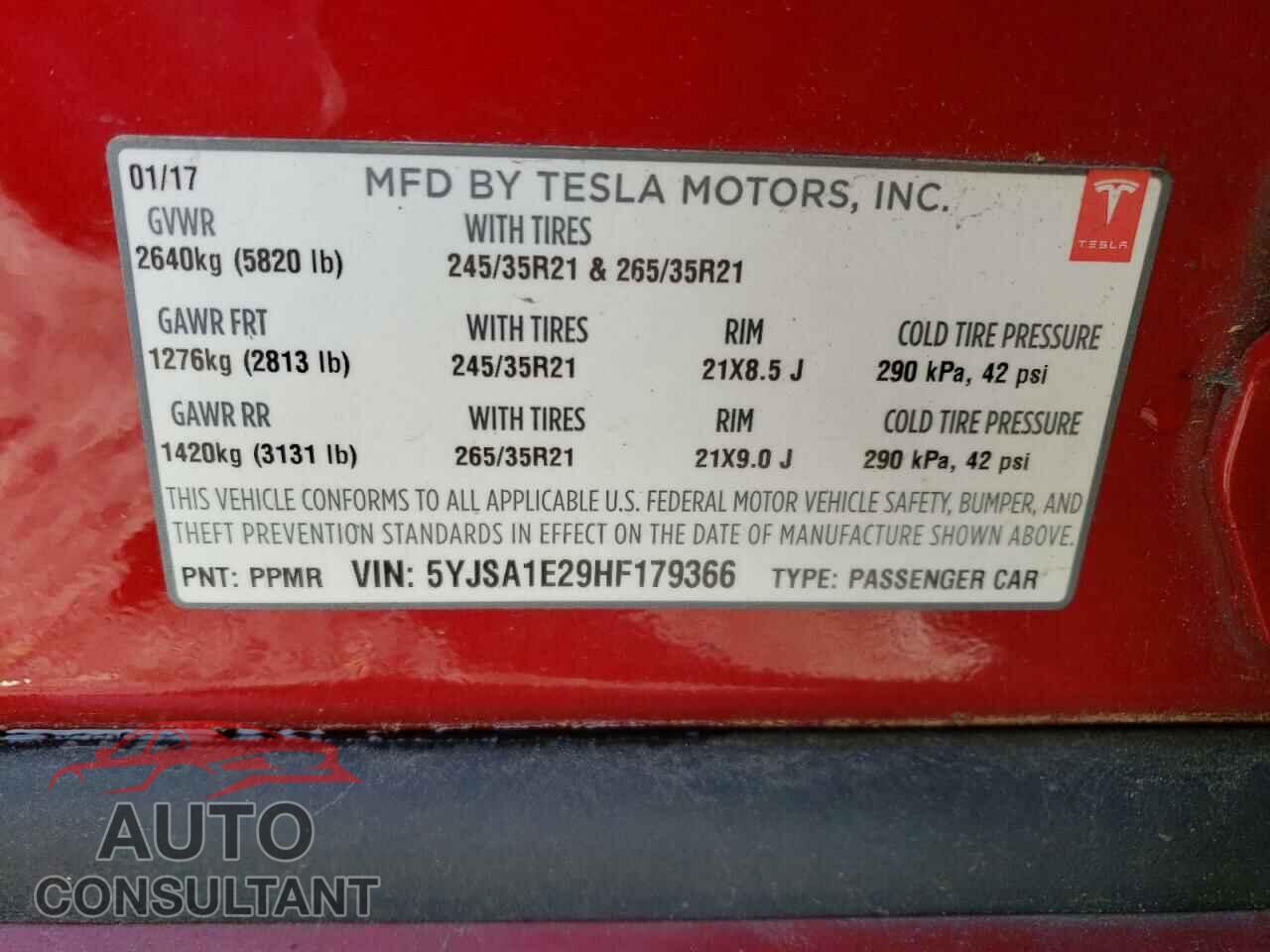 TESLA MODEL S 2017 - 5YJSA1E29HF179366