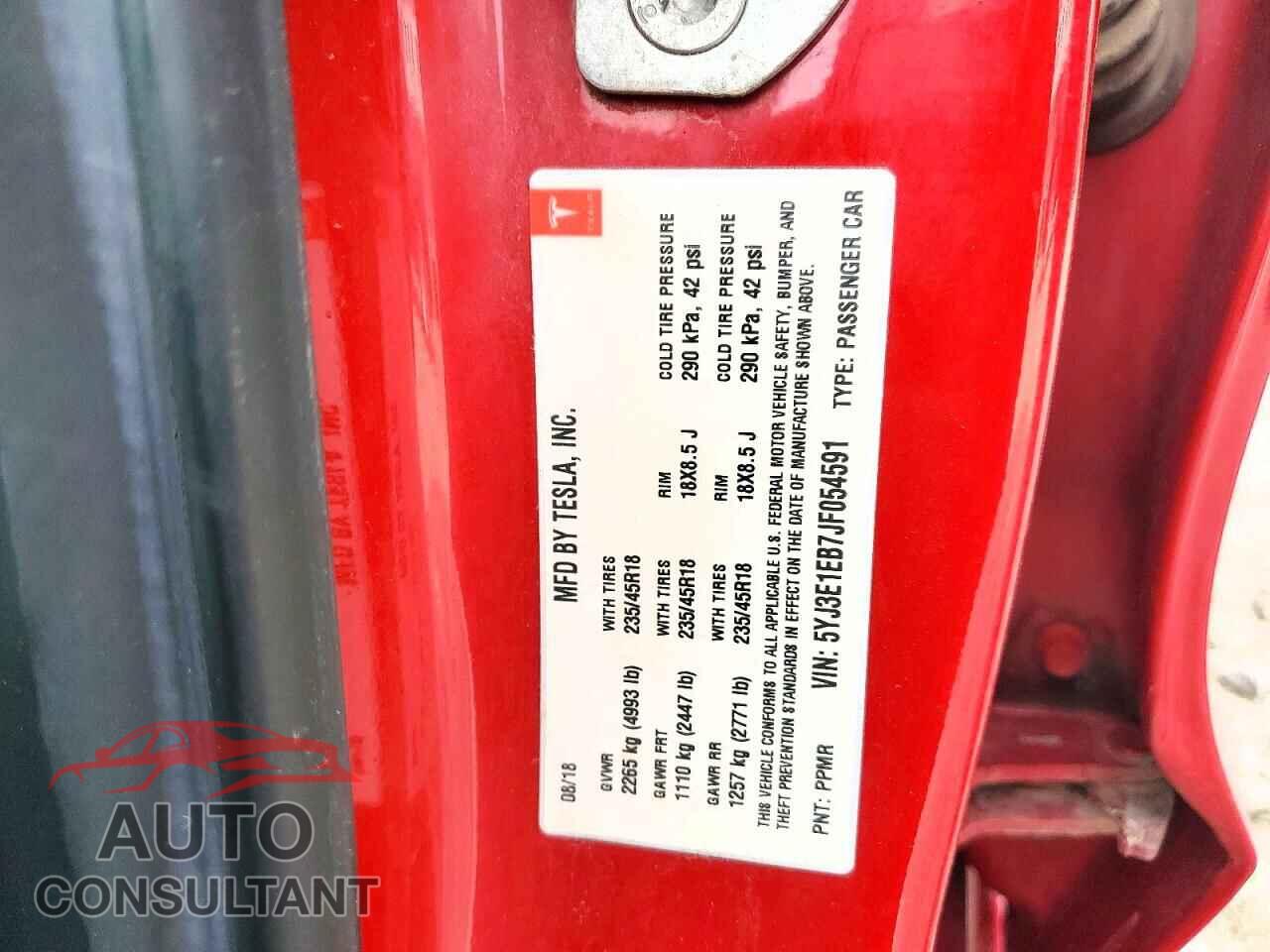 TESLA MODEL 3 2018 - 5YJ3E1EB7JF054591