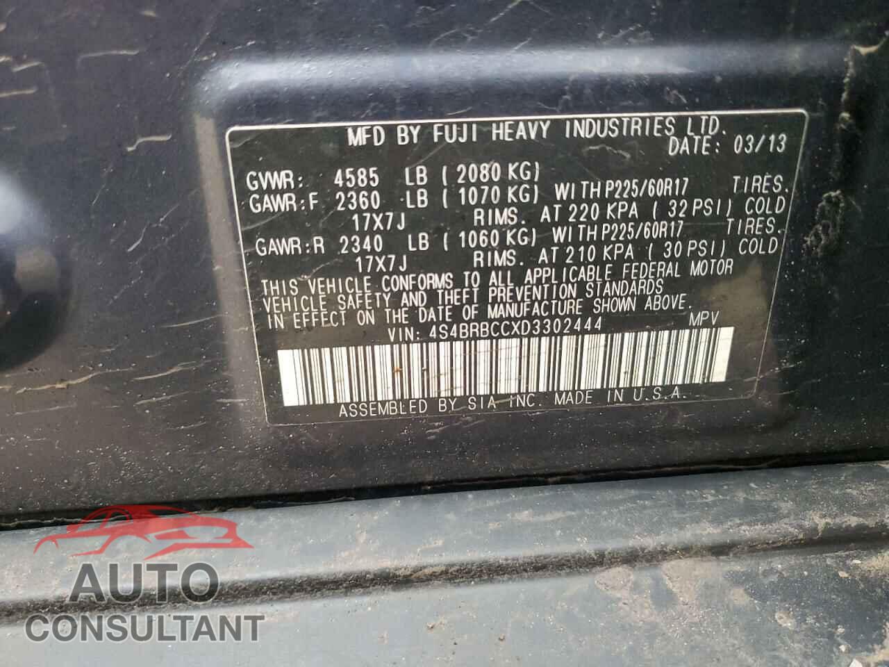 SUBARU OUTBACK 2013 - 4S4BRBCCXD3302444