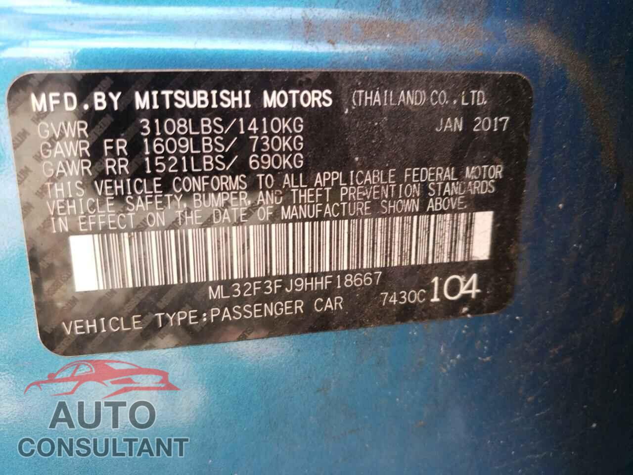 MITSUBISHI MIRAGE 2017 - ML32F3FJ9HHF18667