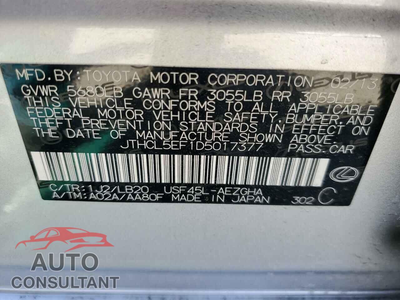 LEXUS LS460 2013 - JTHCL5EF1D5017377