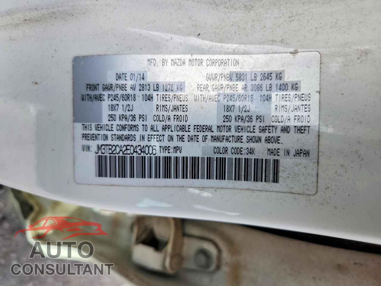 MAZDA CX-9 2014 - JM3TB2CA2E0434006