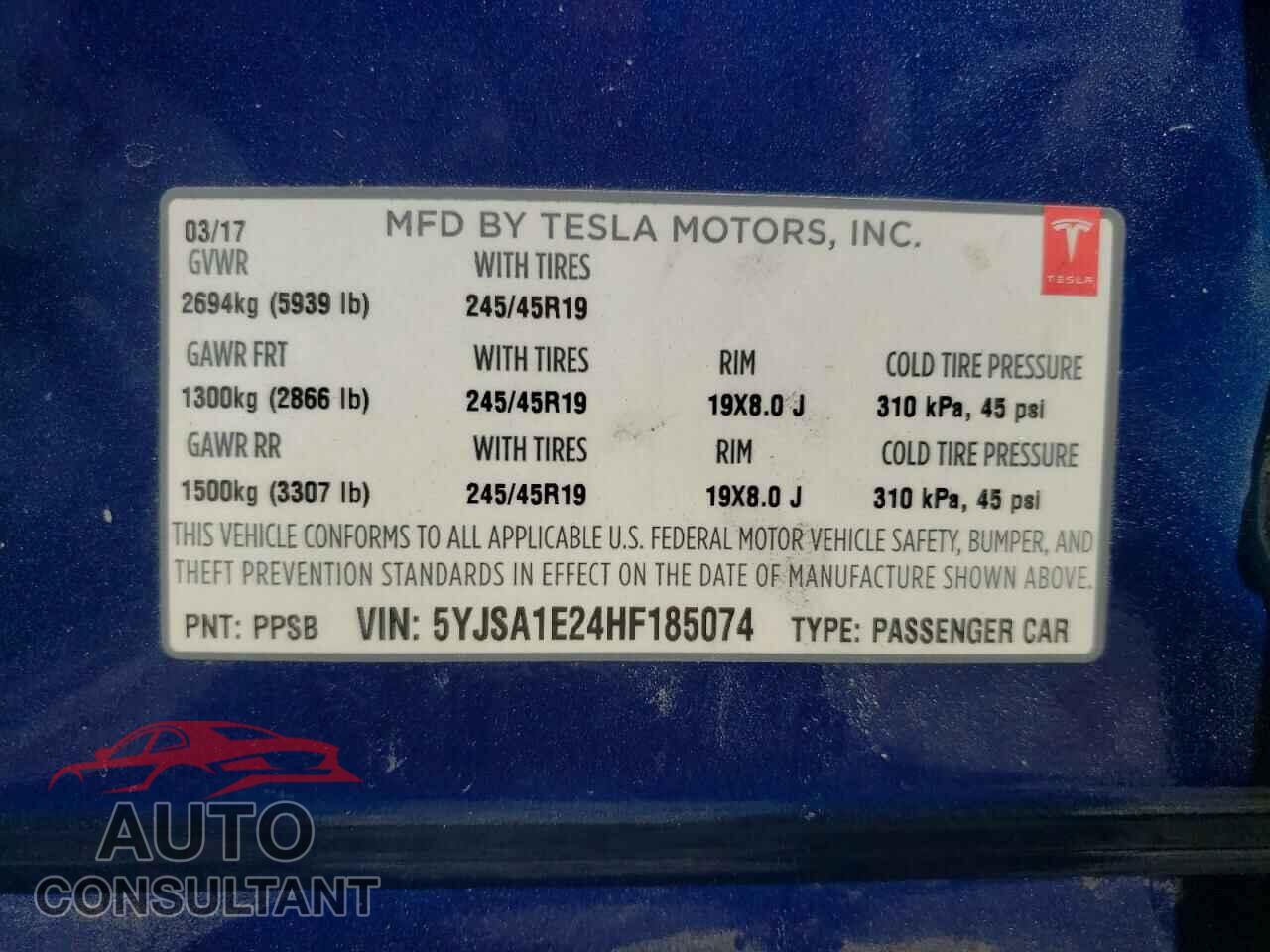 TESLA MODEL S 2017 - 5YJSA1E24HF185074