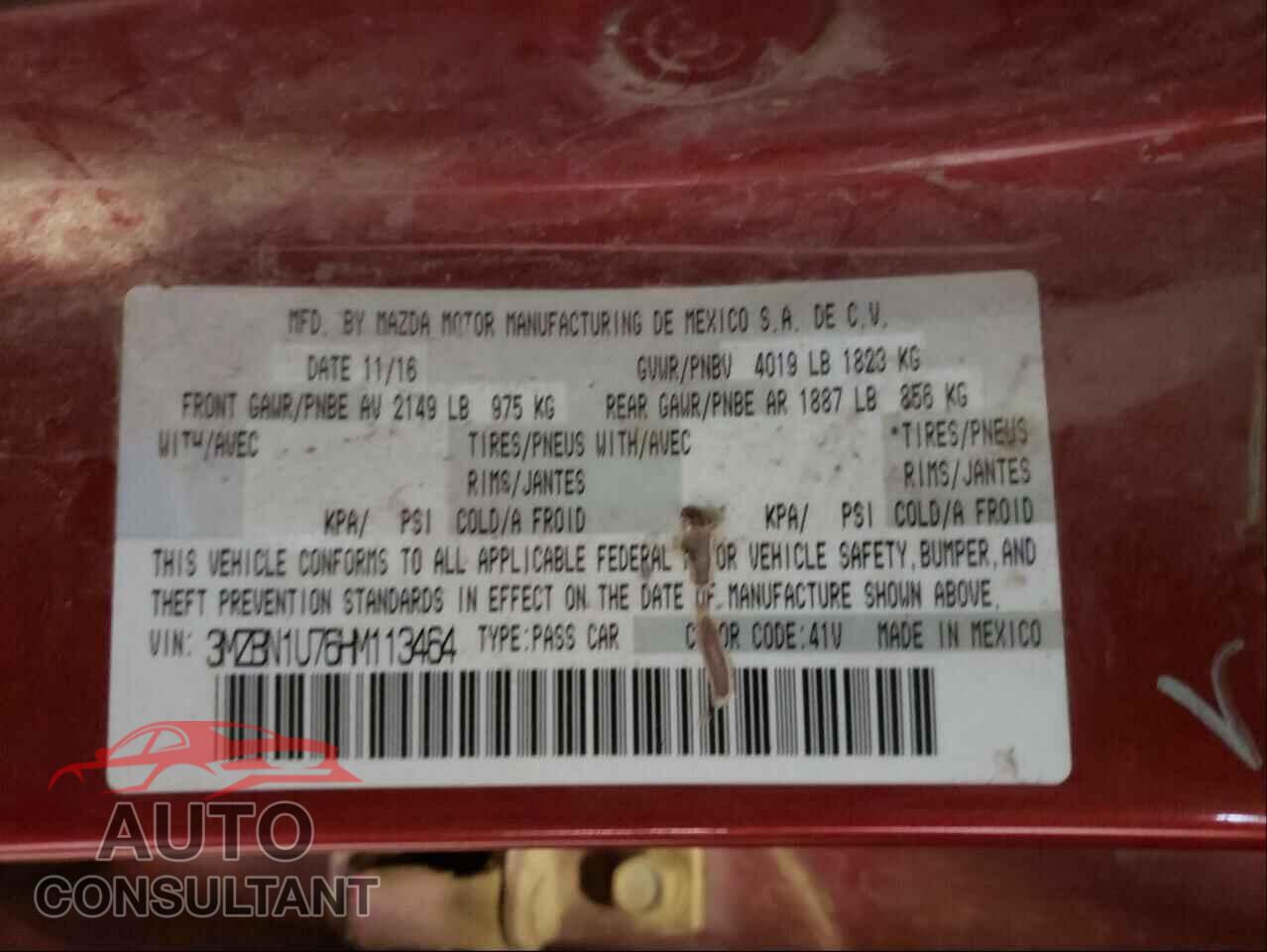 MAZDA 3 2017 - 3MZBN1U76HM113464