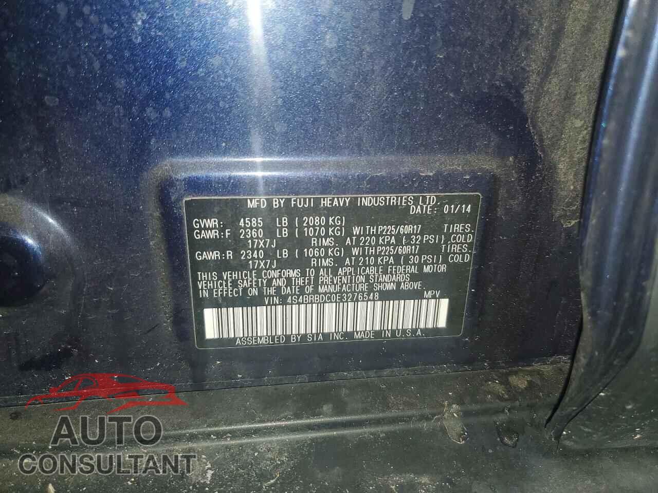 SUBARU OUTBACK 2014 - 4S4BRBDC0E3276548