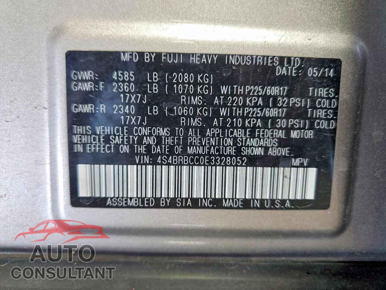 SUBARU OUTBACK 2014 - 4S4BRBCC0E3328052