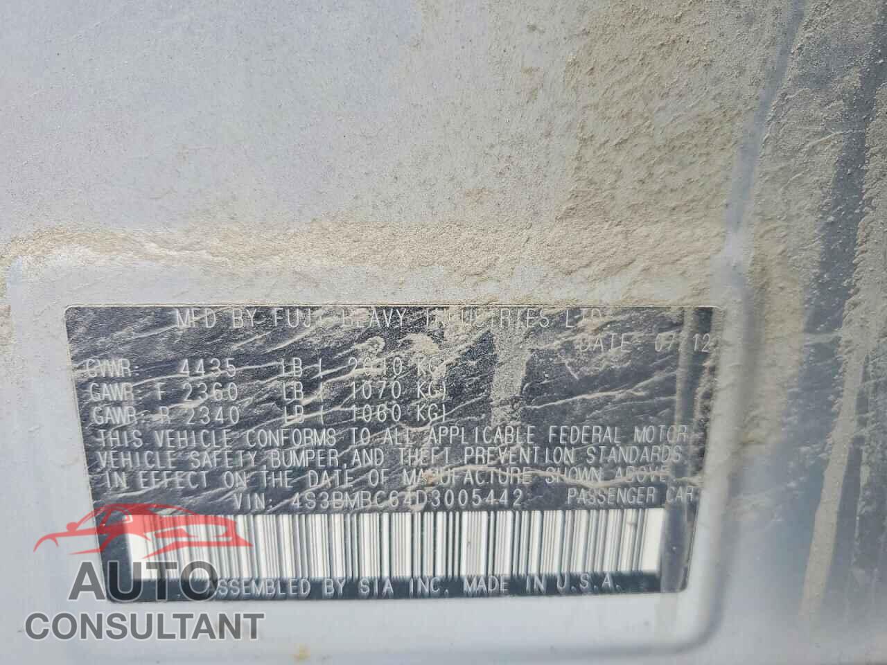SUBARU LEGACY 2013 - 4S3BMBC64D3005442