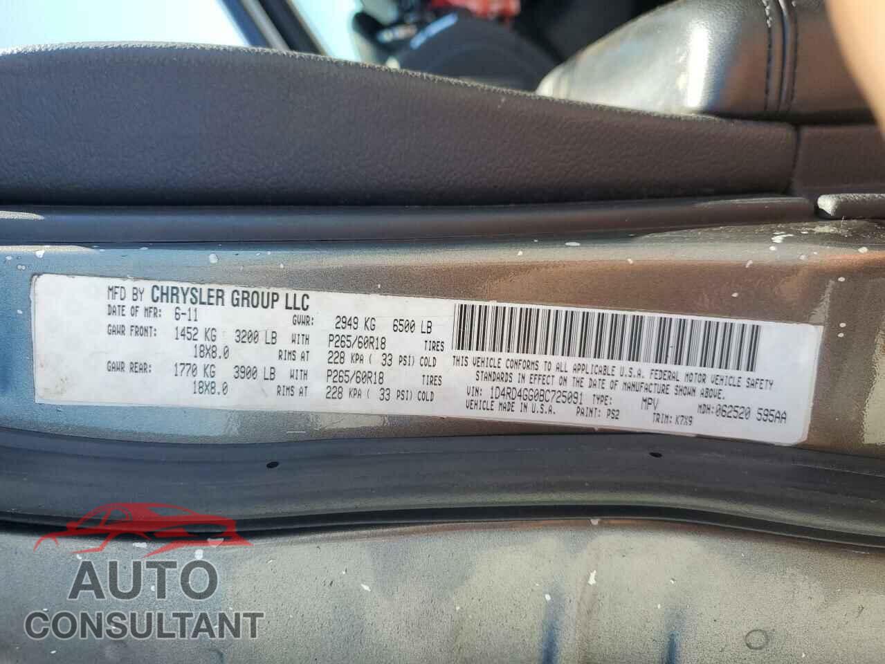 DODGE DURANGO 2011 - 1D4RD4GG0BC725091