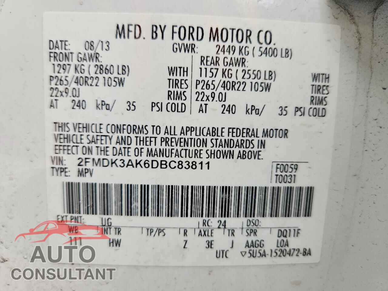 FORD EDGE 2013 - 2FMDK3AK6DBC83811