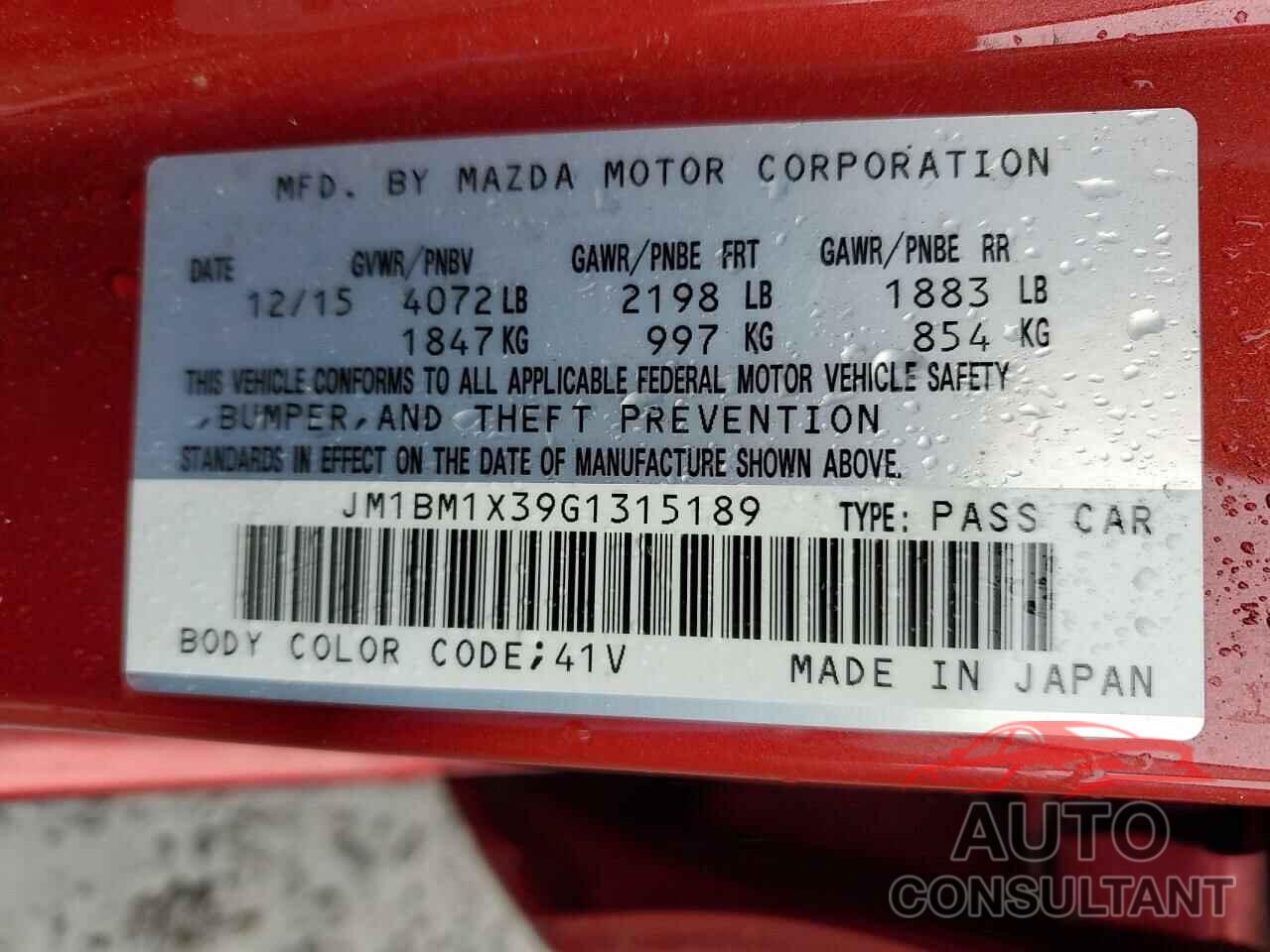 MAZDA 3 2016 - JM1BM1X39G1315189