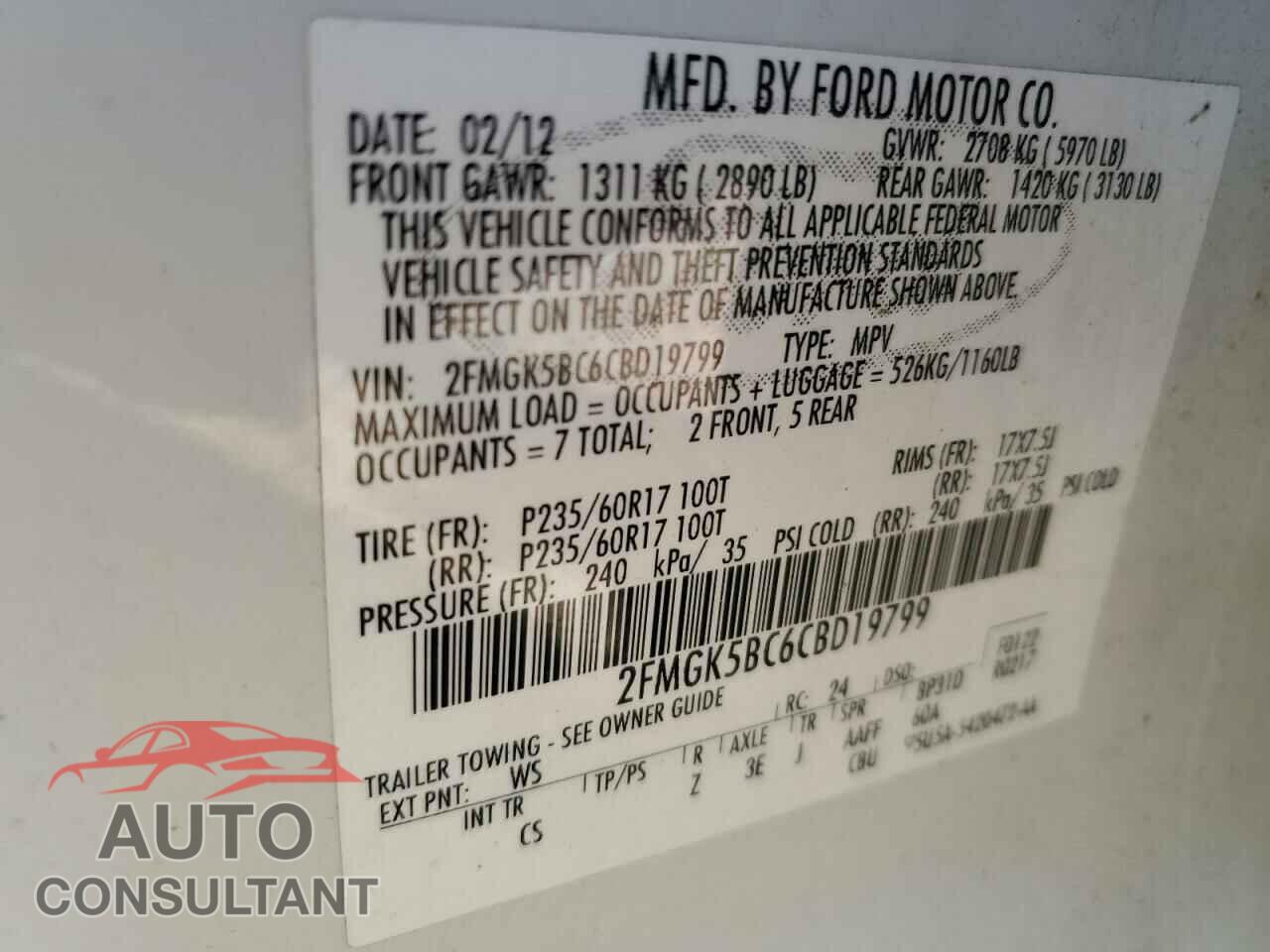 FORD FLEX 2012 - 2FMGK5BC6CBD19799