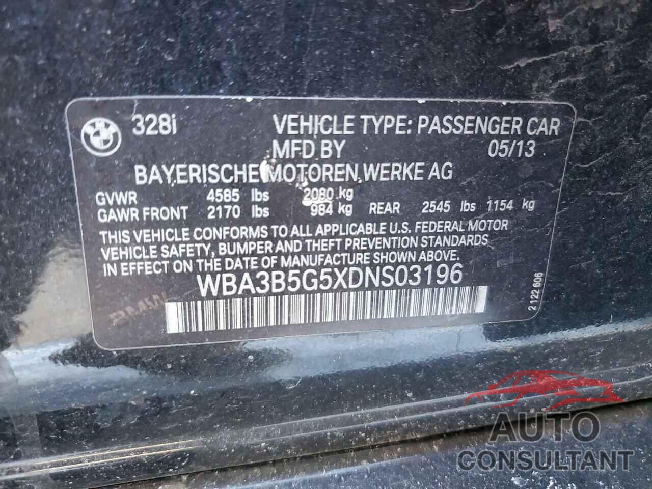 BMW 3 SERIES 2013 - WBA3B5G5XDNS03196