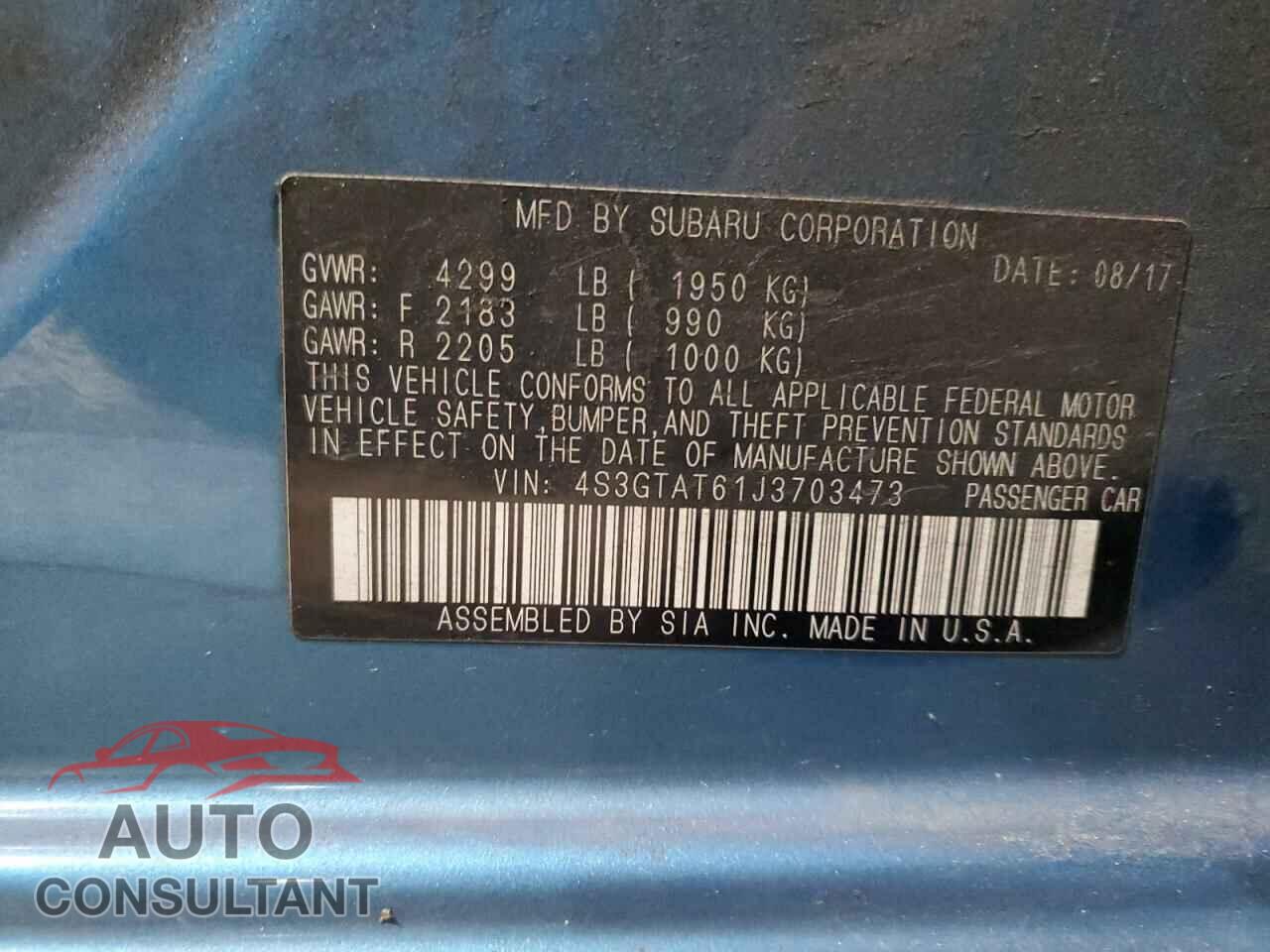 SUBARU IMPREZA 2018 - 4S3GTAT61J3703473