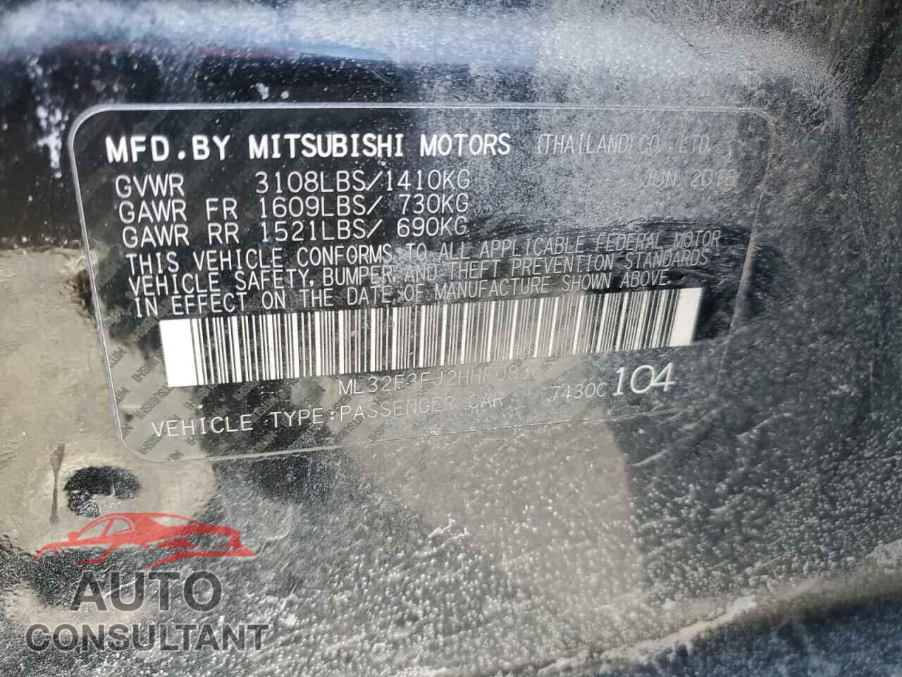 MITSUBISHI MIRAGE 2017 - ML32F3FJ2HHF08367