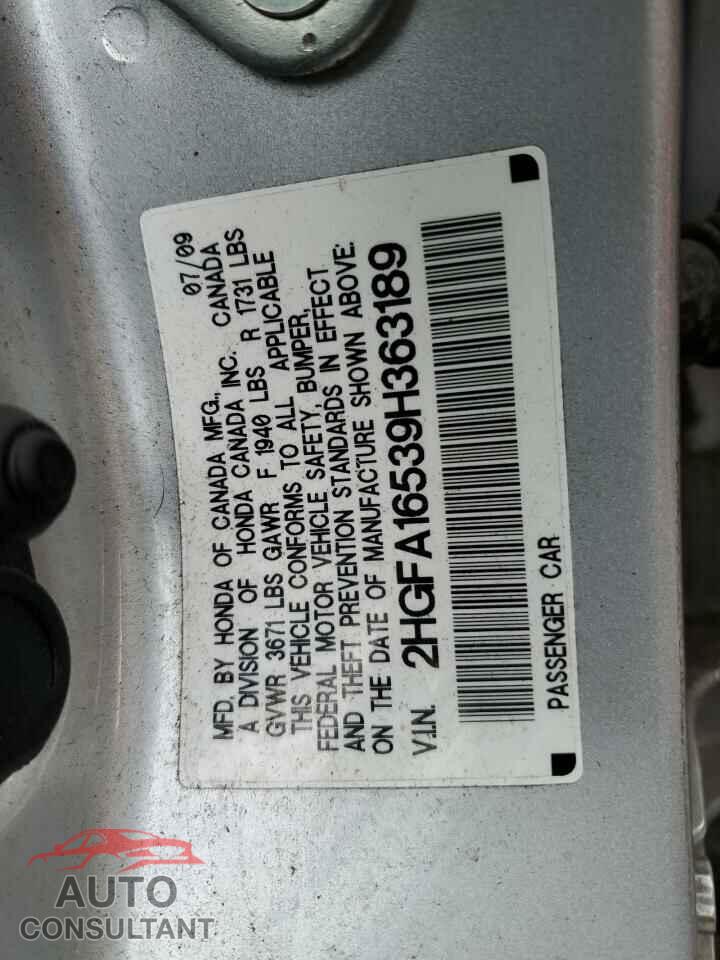HONDA CIVIC 2009 - 2HGFA16539H363189
