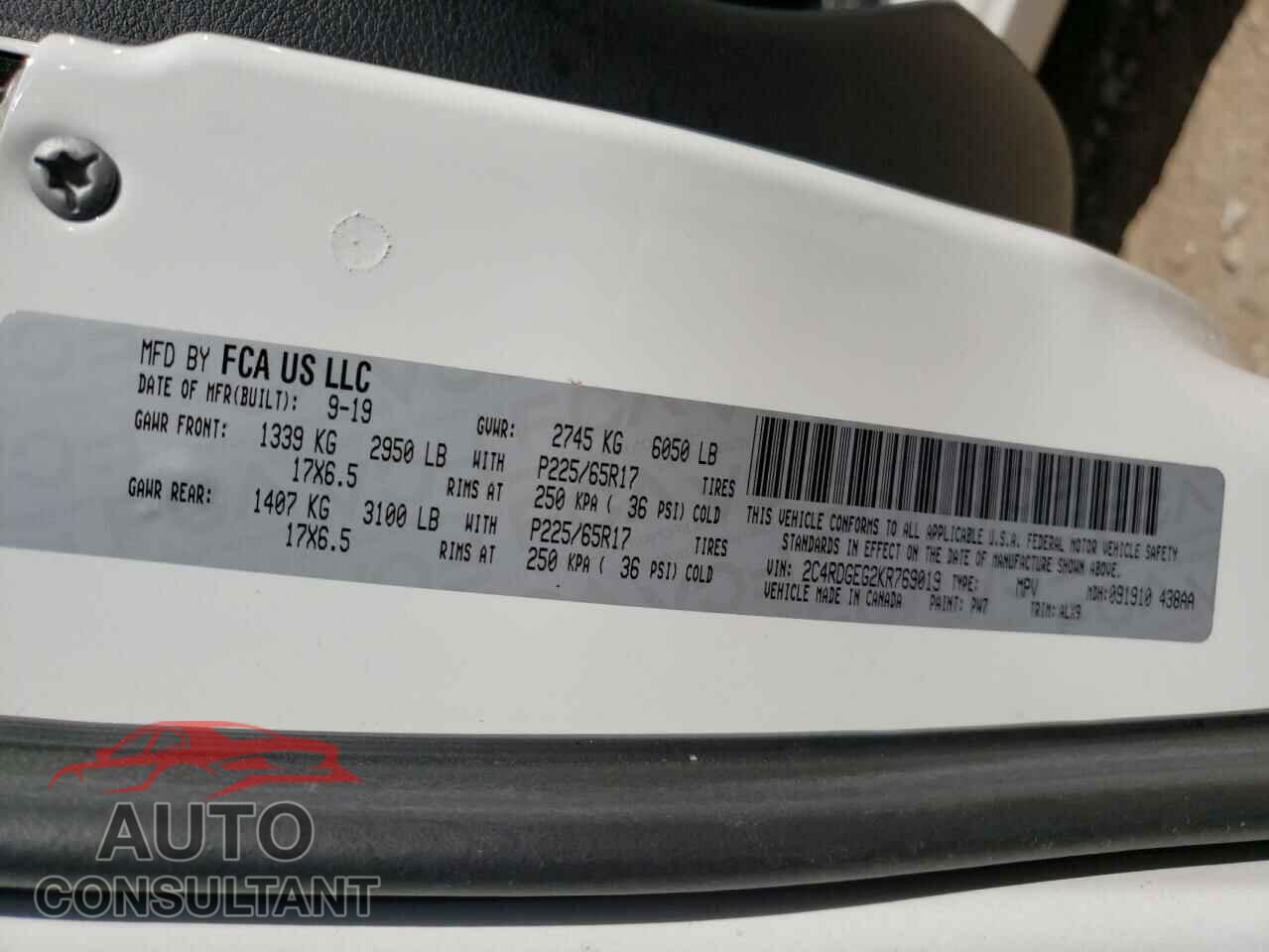 DODGE GRAND CARA 2019 - 2C4RDGEG2KR769019
