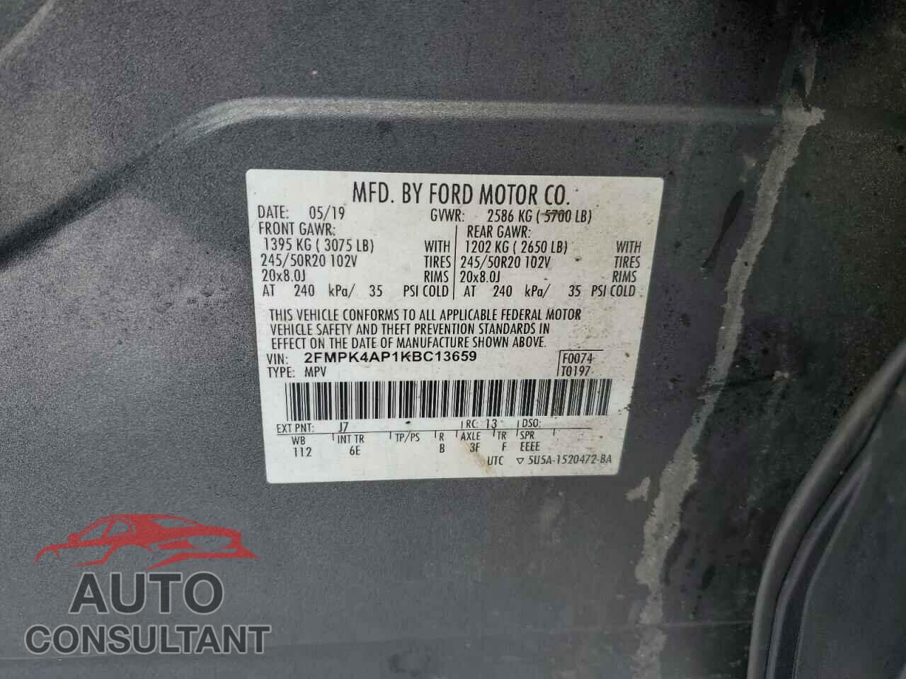 FORD EDGE 2019 - 2FMPK4AP1KBC13659