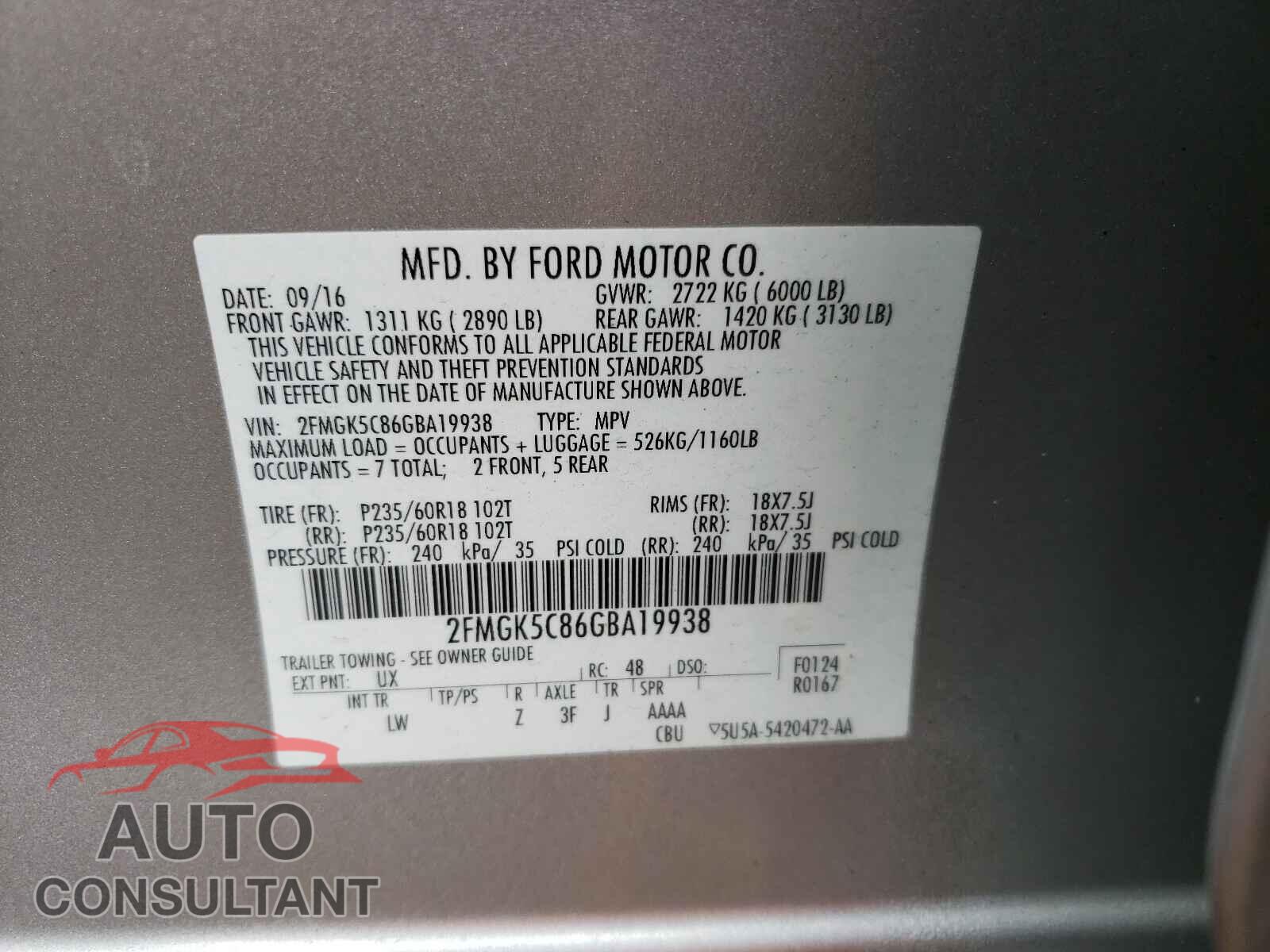FORD FLEX 2016 - 2FMGK5C86GBA19938