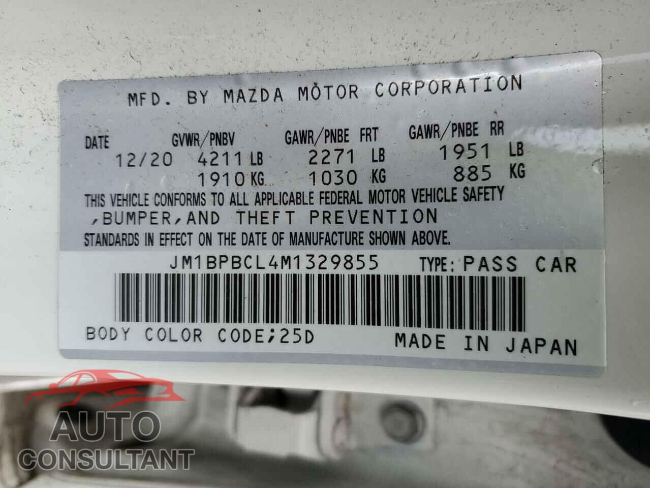 MAZDA 3 2021 - JM1BPBCL4M1329855