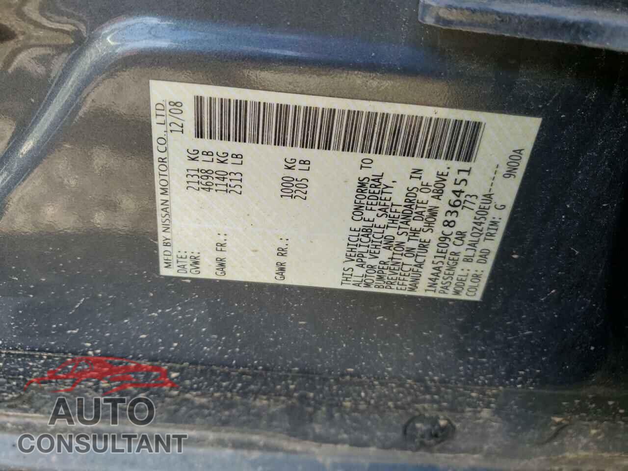 NISSAN MAXIMA 2009 - 1N4AA51E09C836451