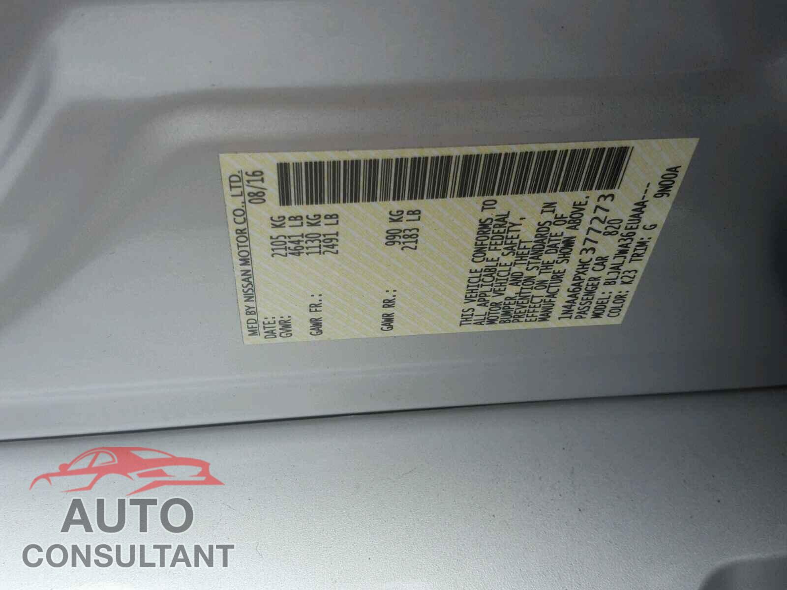 NISSAN MAXIMA 2017 - 1N4AA6APXHC377273