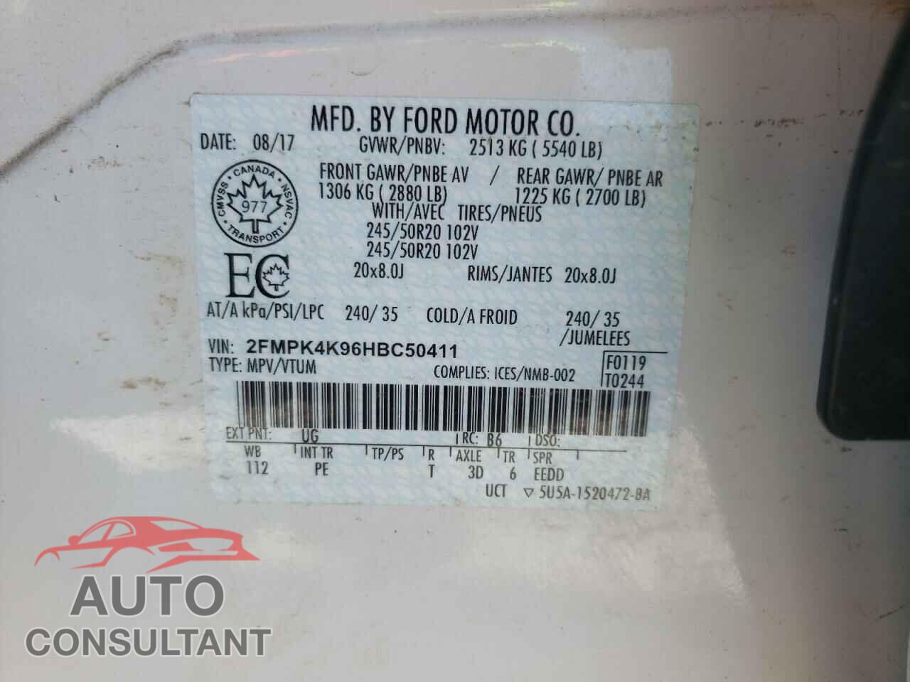 FORD EDGE 2017 - 2FMPK4K96HBC50411