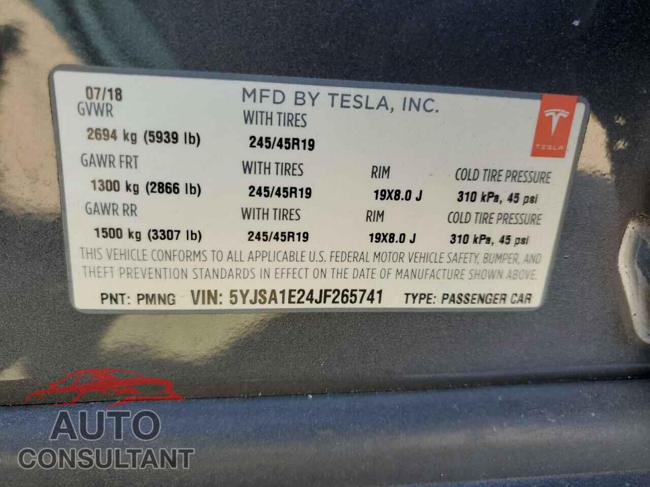 TESLA MODEL S 2018 - 5YJSA1E24JF265741