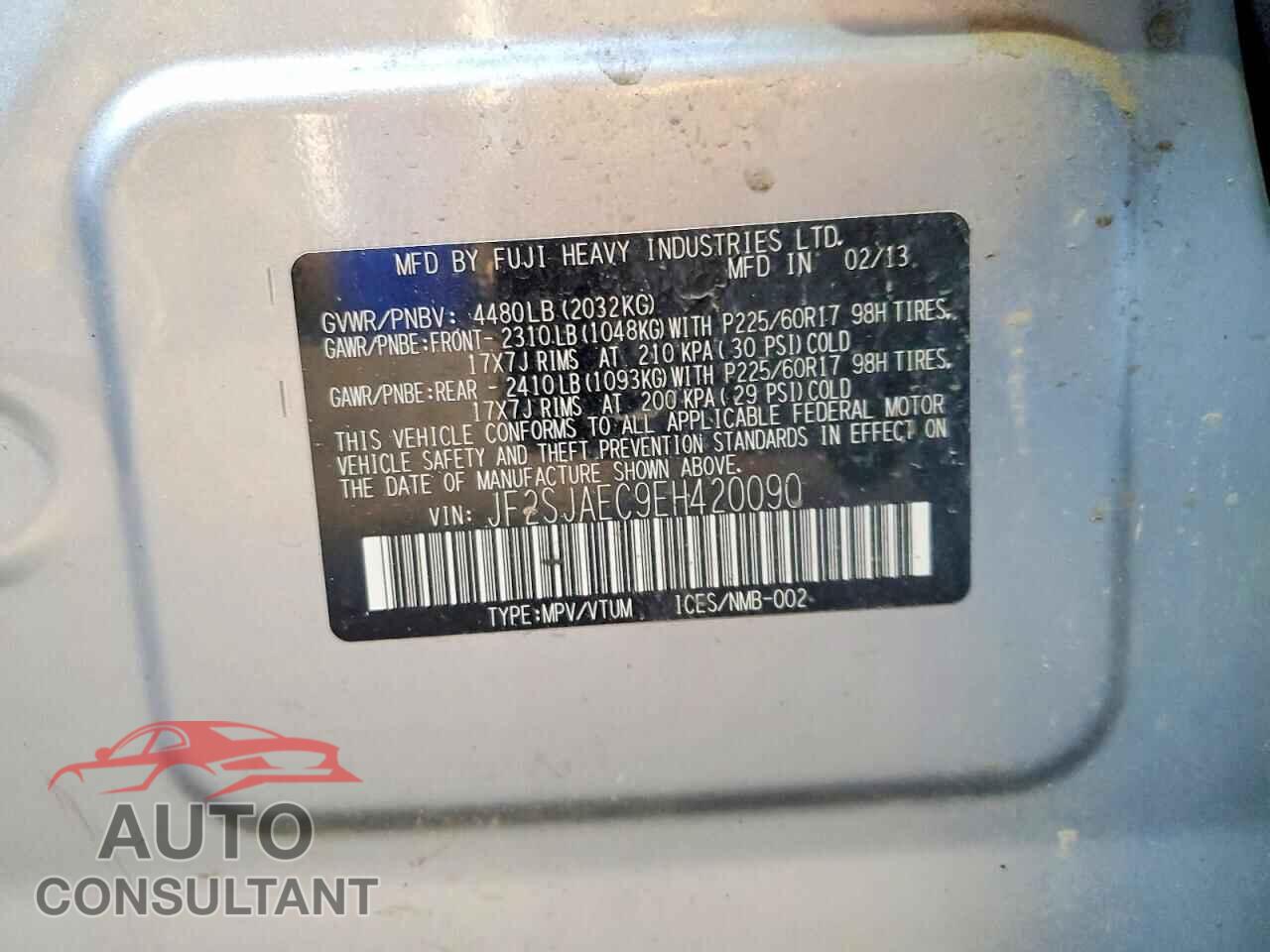 SUBARU FORESTER 2014 - JF2SJAEC9EH420090