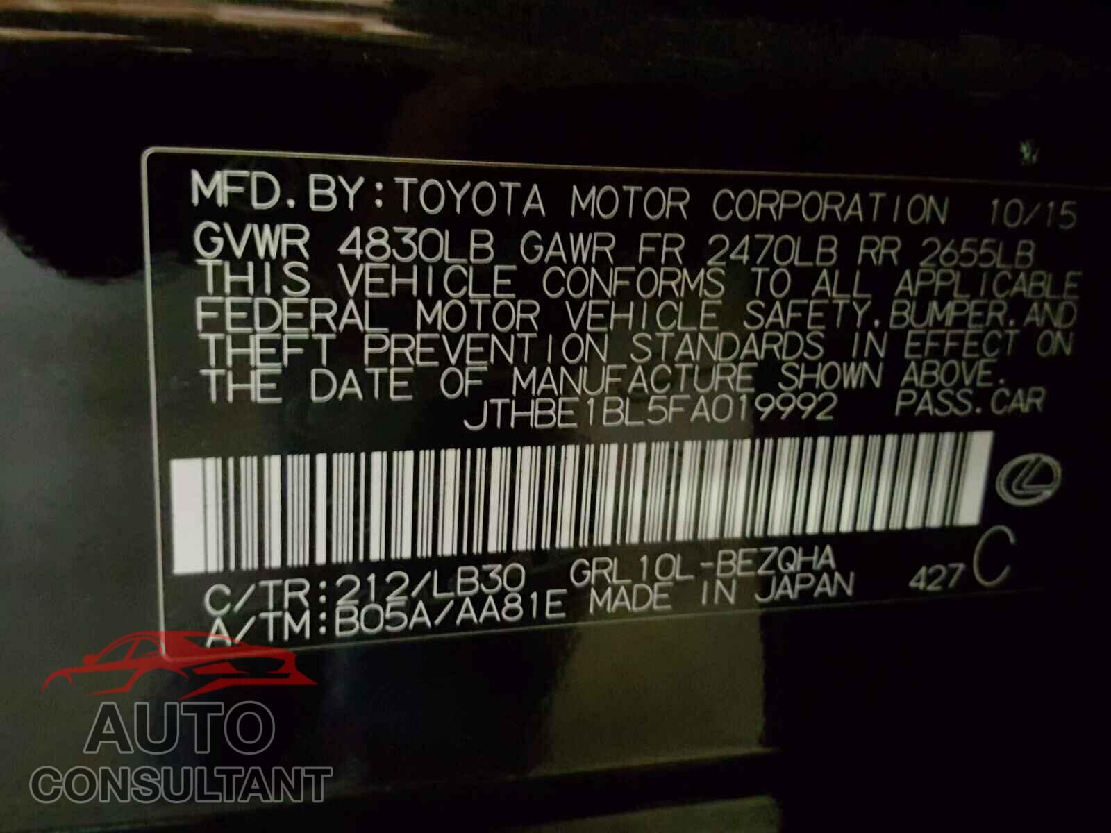 LEXUS GS350 2015 - JTHBE1BL5FA019992